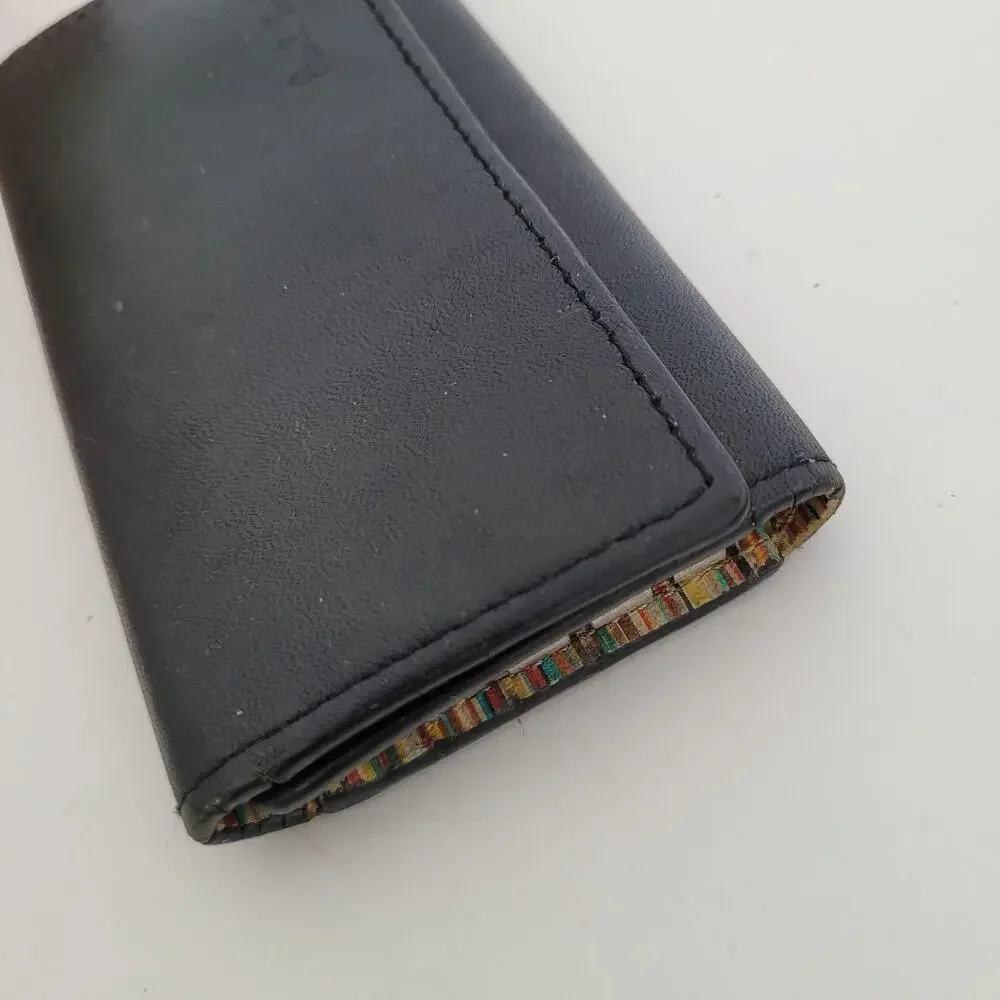 Paul Smith 4-Key Hooks Holder Case Wallet Logo Black Striped Charm Trifold Small